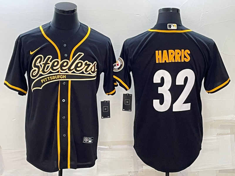 Men's Pittsburgh Steelers #32 Franco Harris Black With Patch Cool Base Stitched Baseball Jersey